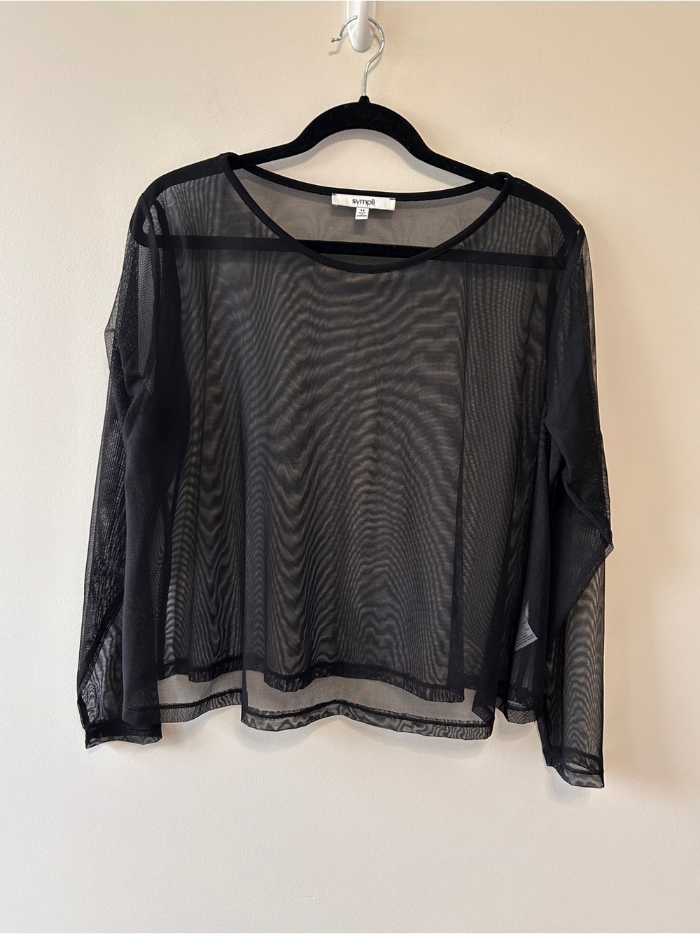 Sympli women’s size 14 Black Sheer Mesh Long-Sleeve Top Blouse Goth Grunge Dark